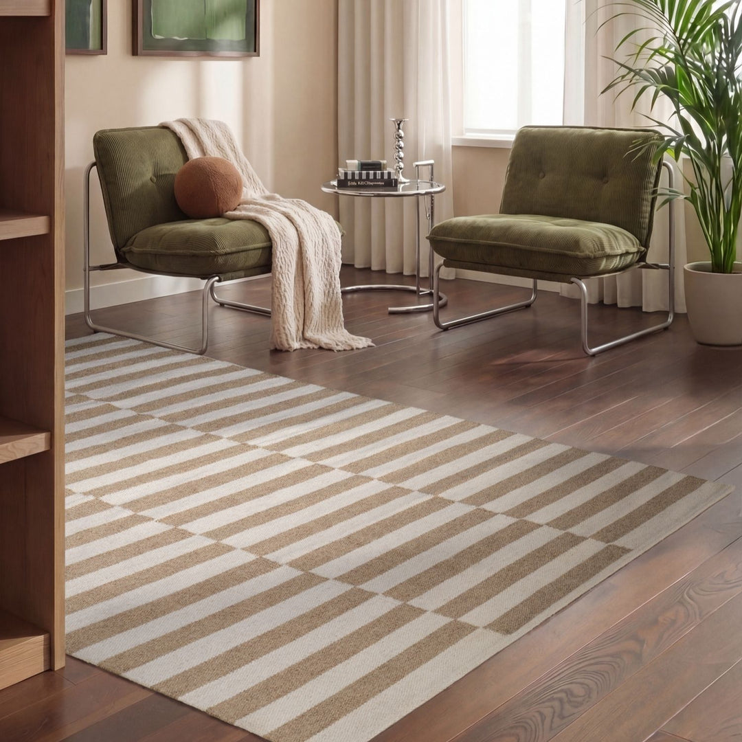 Vika Beige colour wool rug, textured pile, reversible rug, eco-friendly, hand-made rug.