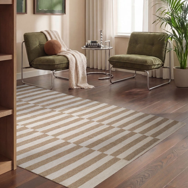 Vika Beige colour wool rug, textured pile, reversible rug, eco-friendly, hand-made rug.