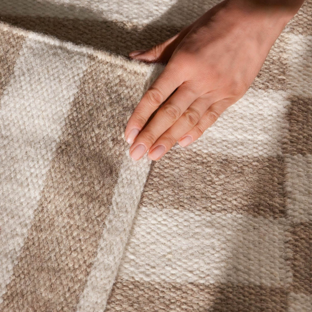 Vika Beige colour wool rug, textured pile, reversible rug, eco-friendly, hand-made rug.