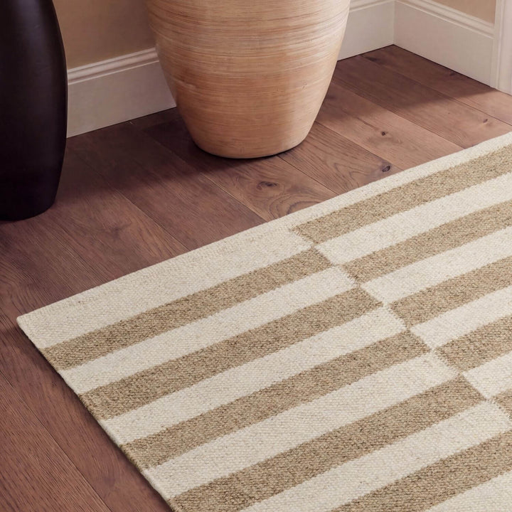 Vika Beige colour wool rug, textured pile, reversible rug, eco-friendly, hand-made rug.