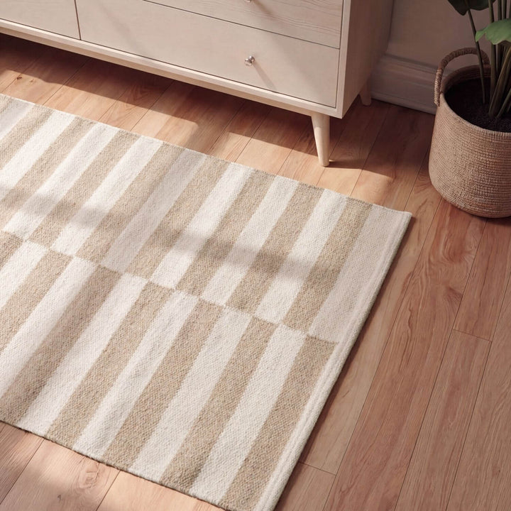 Vika Beige colour wool rug, textured pile, reversible rug, eco-friendly, hand-made rug.