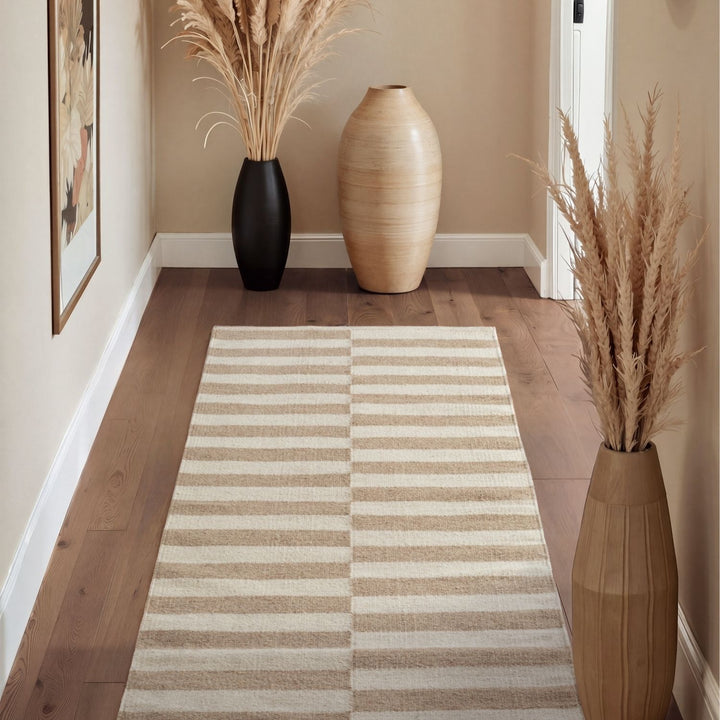 Vika Beige colour wool rug, textured pile, reversible rug, eco-friendly, hand-made rug.