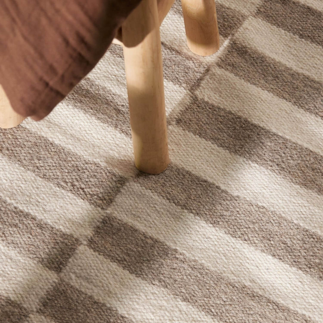 Vika Grey wool rug, striped design, reversible, underfloor heating, hand-woven, easy-care rug.