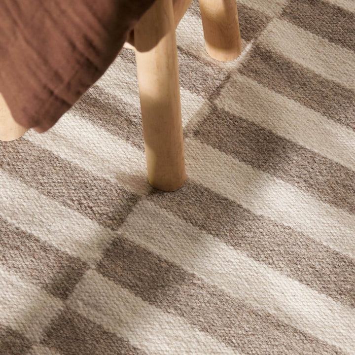 Vika Grey wool rug, striped design, reversible, underfloor heating, hand-woven, easy-care rug.