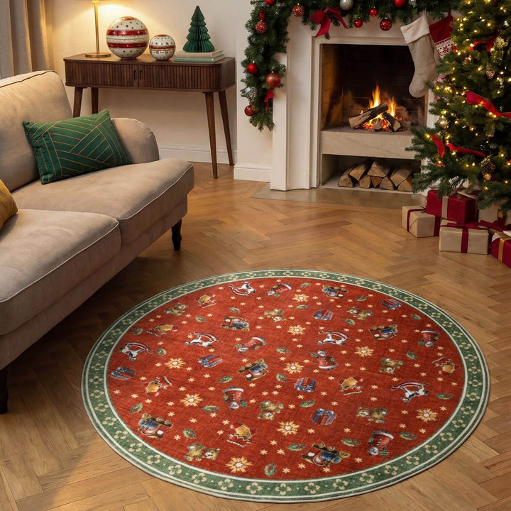 Red green colours rug, christmas, playfull design, non-slip, ideal for every room, soft durable materials.