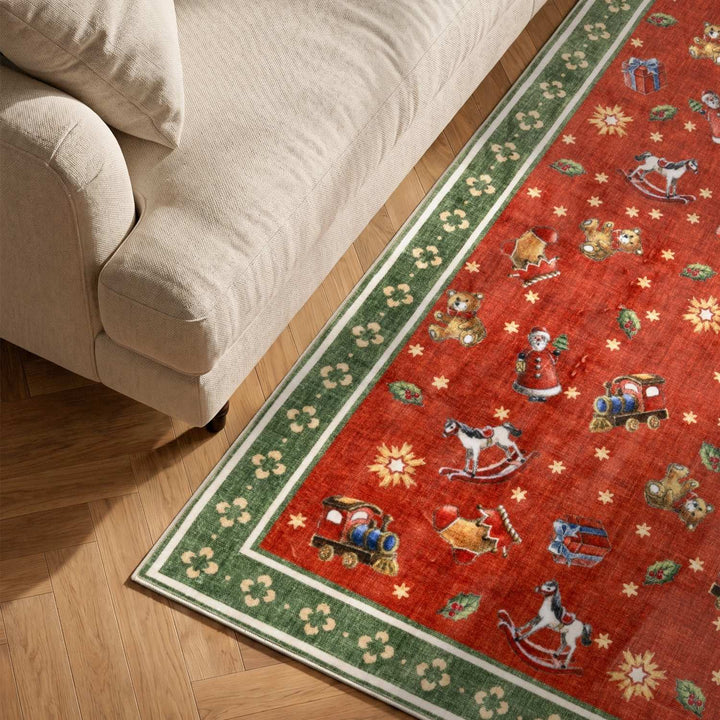 Red green colours rug, christmas, playfull design, non-slip, ideal for every room, soft durable materials.