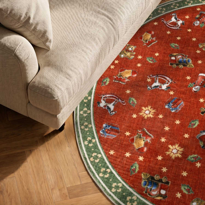 Red green colours rug, christmas, playfull design, non-slip, ideal for every room, soft durable materials.