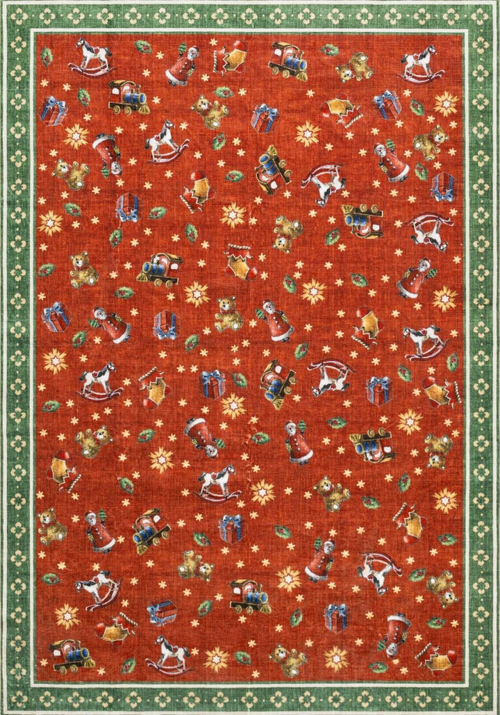 Red green colours rug, christmas, playfull design, non-slip, ideal for every room, soft durable materials.