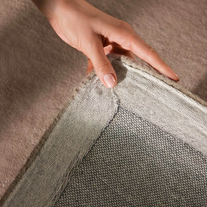 Wool Rug, cream brown colours, hand-made, thick pile rug, vacuum friendly.