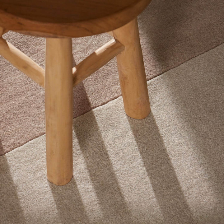 Wool Rug, cream brown colours, hand-made, thick pile rug, vacuum friendly.