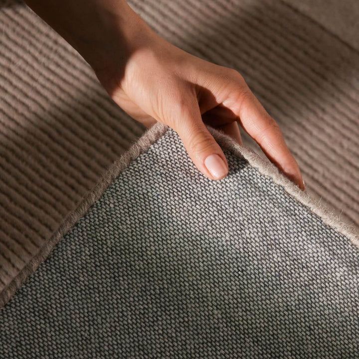 Wool rug, cream beige colours, striped design, cotton backing, hand-crafted, easy care.