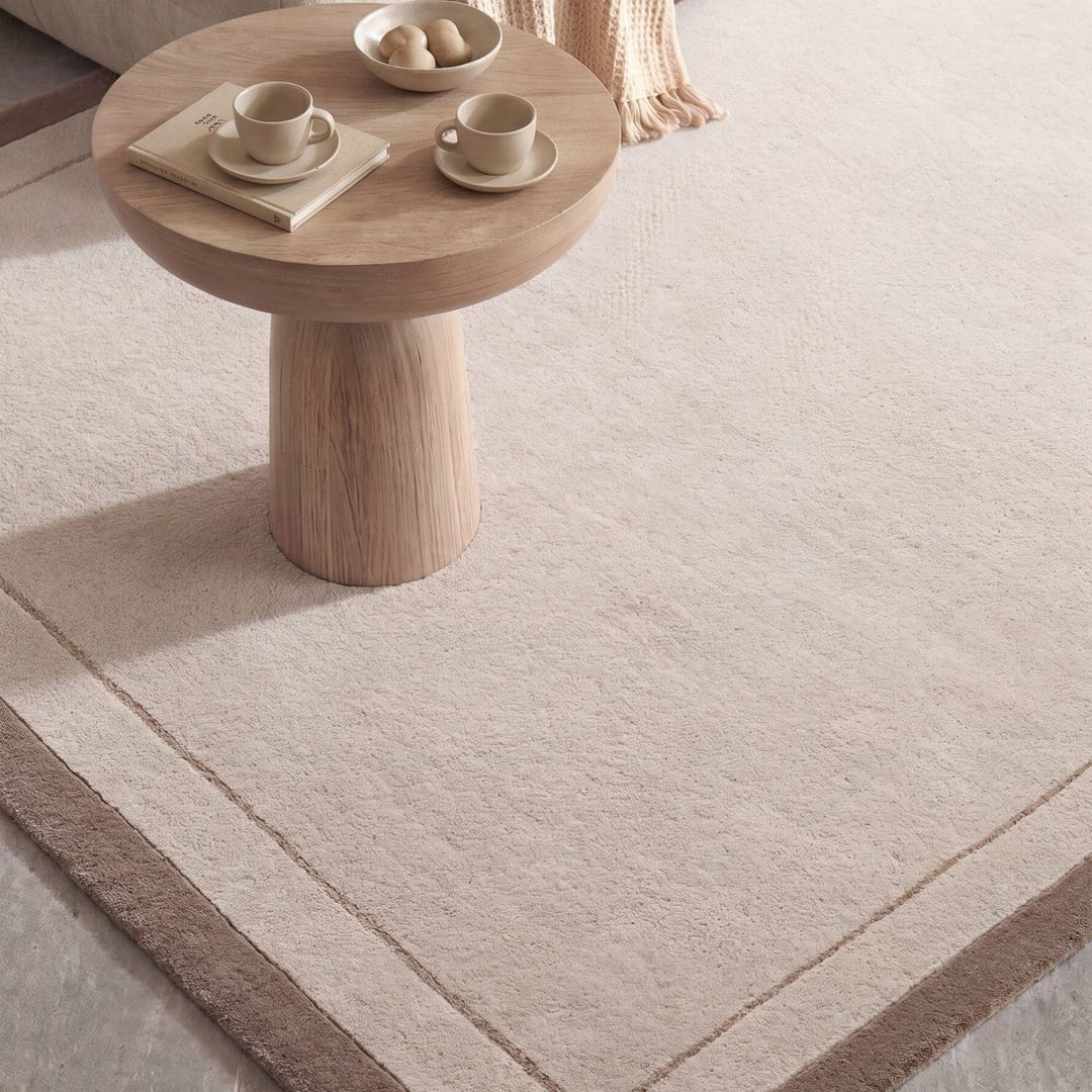 Villeroy &amp; Boch 1888 Wool Rug, cream brown colour, bordered design, hand-made, easy care.