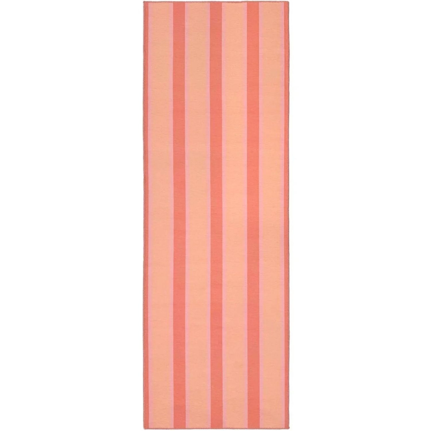 Rectangular towel with vertical pink stripes on a white background