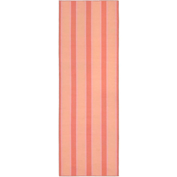 Rectangular towel with vertical pink stripes on a white background