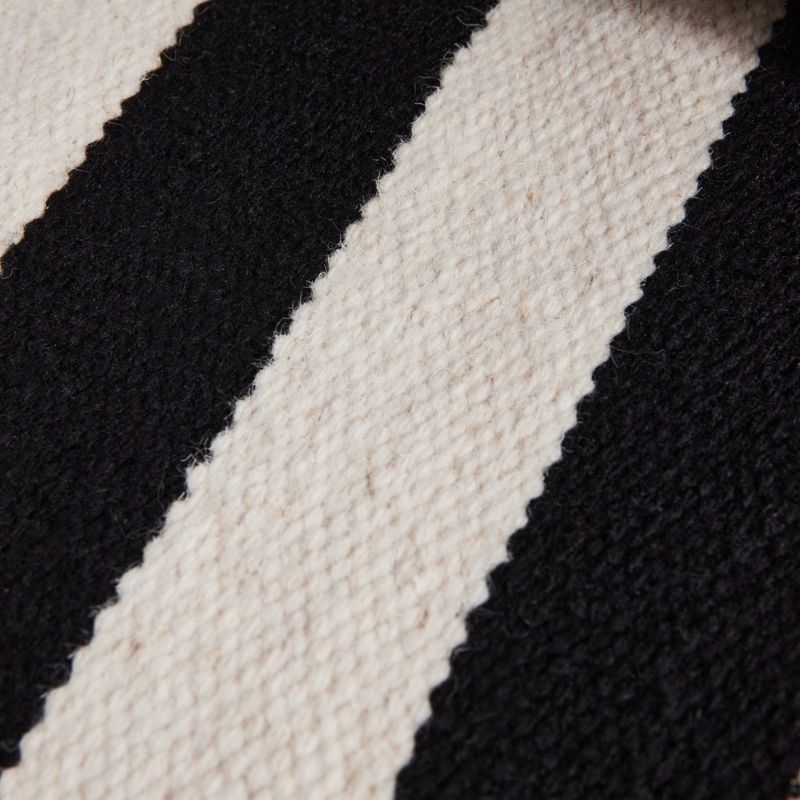 Close-up of black and white striped fabric texture