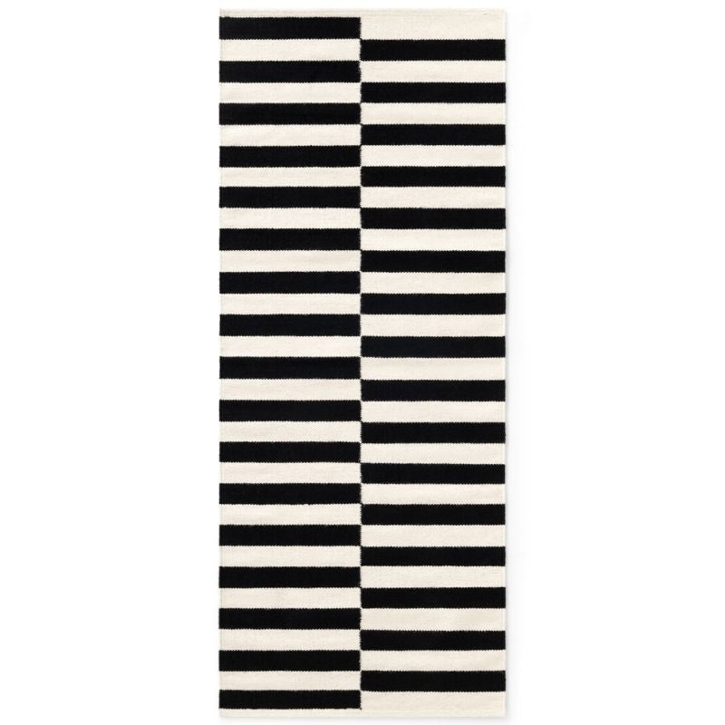 Black and white striped rug on a white background