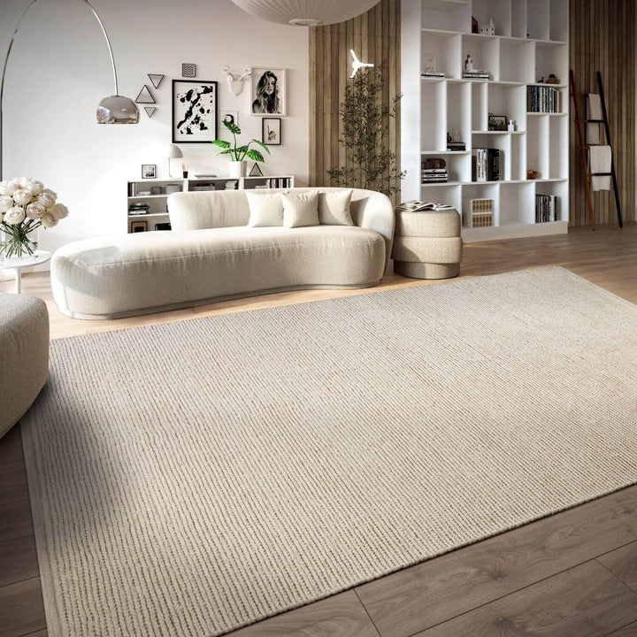 Wool White Rug, long-lasting, easy to clean, eco-friendly, hand-woven rug.