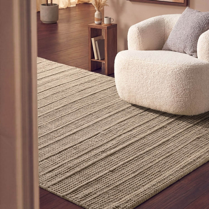 Camden Wool Parker Rug Beige High-quality, textured design, durable pile.