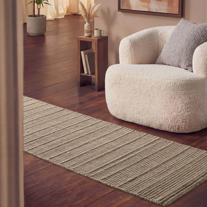 Camden Wool Parker Rug Beige High-quality, textured design, durable pile.