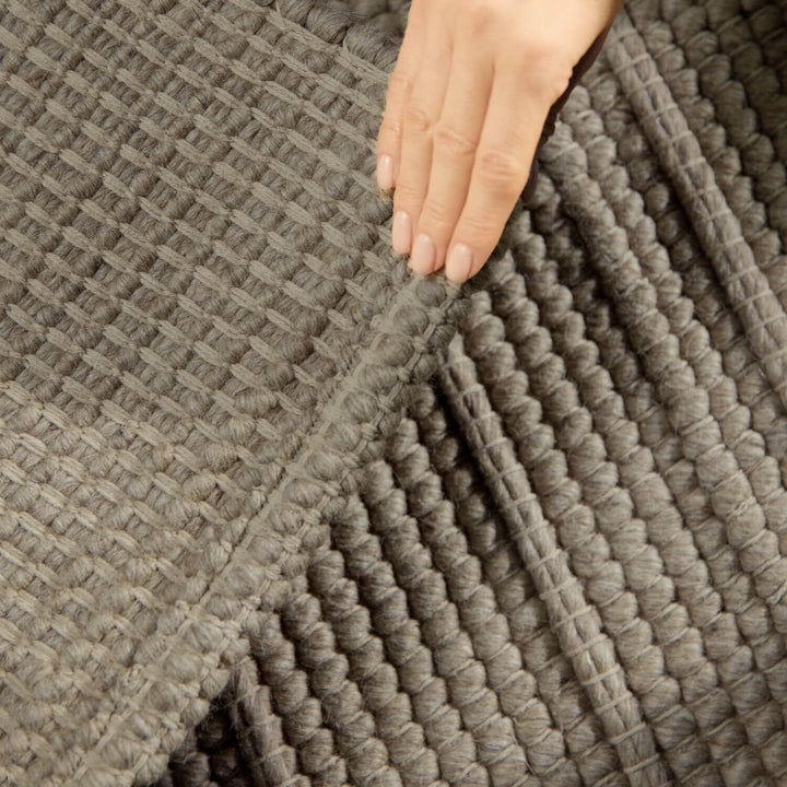 Camden Wool Parker Rug Grey, heat-insulting, striped textured design.