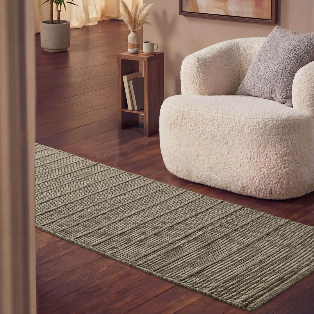 Camden Wool Parker Rug Grey, heat-insulting, striped textured design.