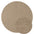 Two round beige coasters with textured surfaces on a white background