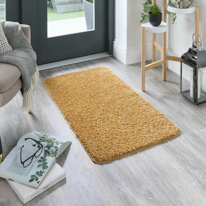 Washable Ochre Shaggy Rug |Stain-Resistant & Family-Friendly