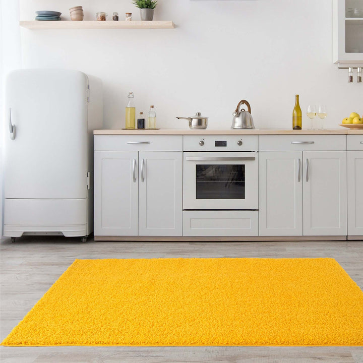 Premium Shaggy Rug Plain Yellow Rectangle Shape | The Rugs