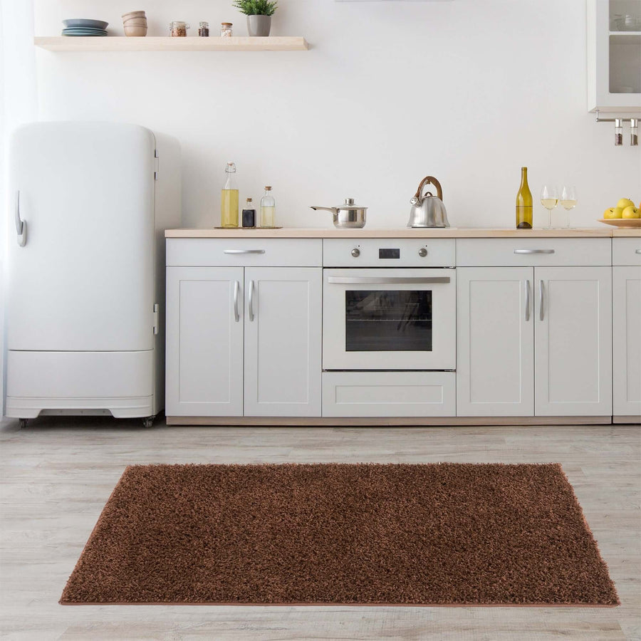 Premium Shaggy Rug Plain Brown Rectangle Shape | The Rugs