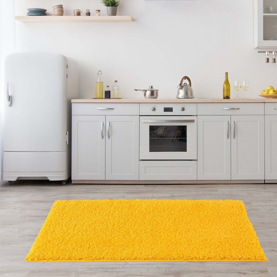 Premium Shaggy Rug Plain Yellow Rectangle Shape | The Rugs