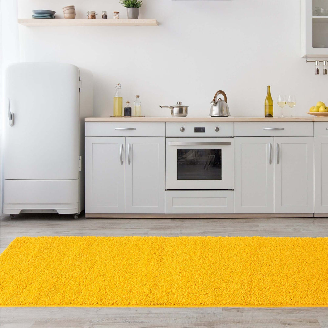 Premium Shaggy Rug Plain Yellow Rectangle Shape | The Rugs