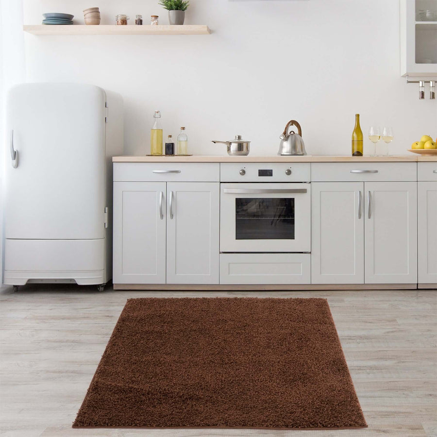 Premium Shaggy Rug Plain Brown Rectangle Shape | The Rugs