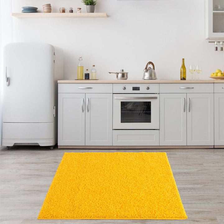 Premium Shaggy Rug Plain Yellow Rectangle Shape | The Rugs