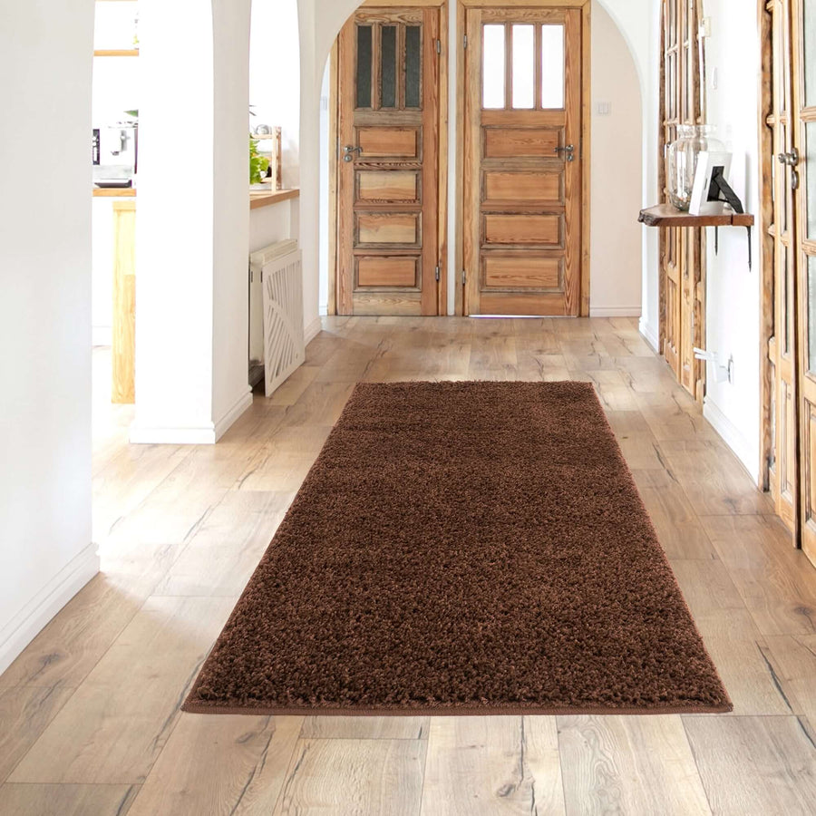 Premium Shaggy Rug Plain Brown Rectangle Shape | The Rugs