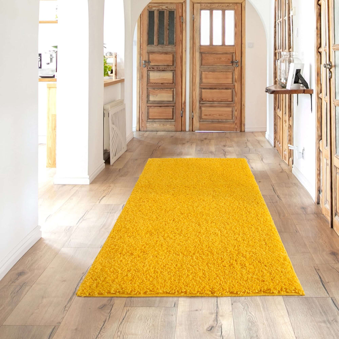 Premium Shaggy Rug Plain Yellow Rectangle Shape | The Rugs