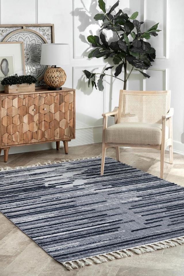 Scandi Striped Rug Grey & Blue