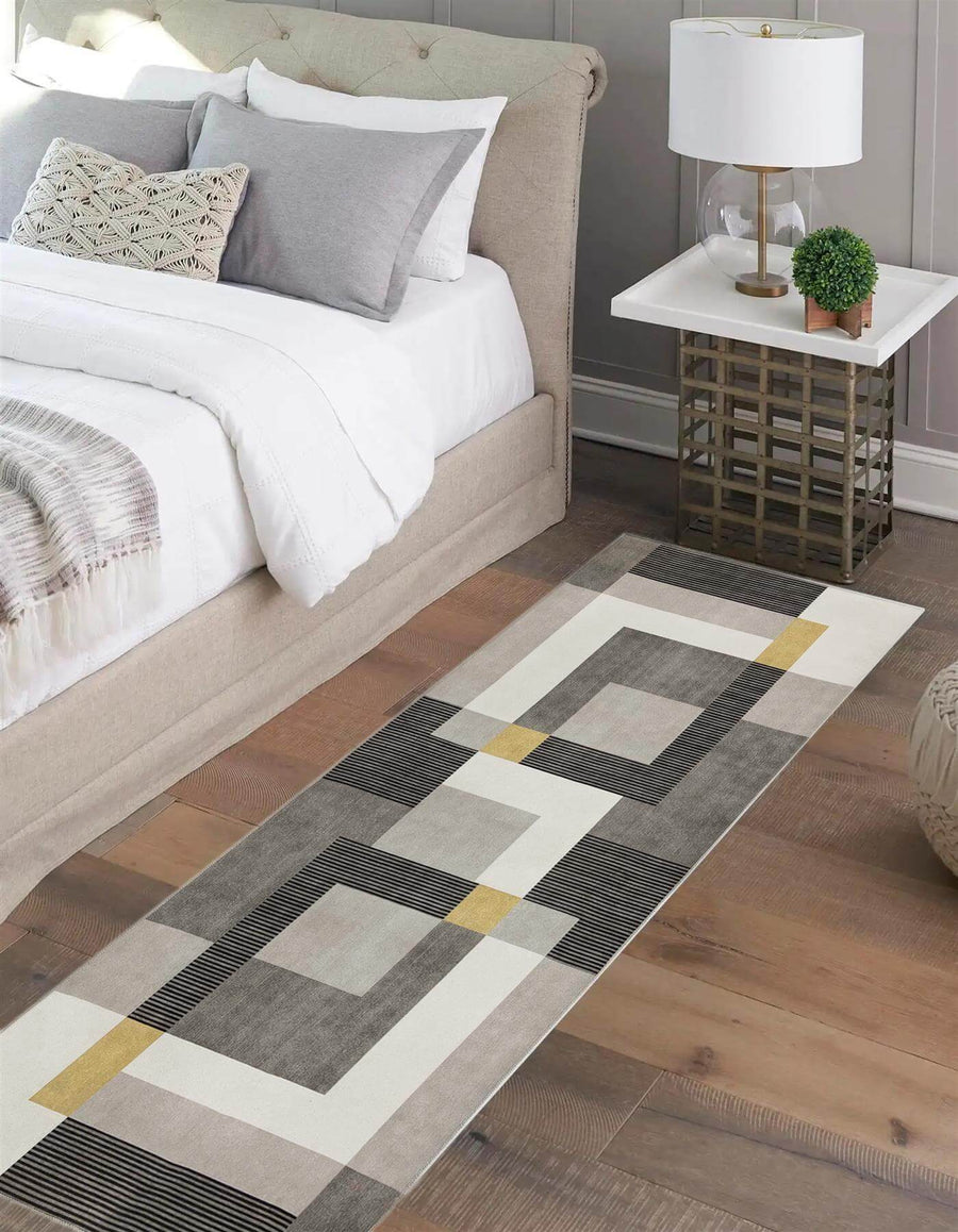 Tokyo Geo Blocks Ochre/Grey Rug