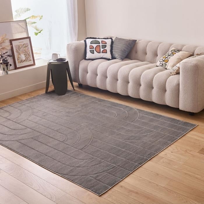 The Rugs Modern Living Room Rug - Geometric Design Flint Rug in Grey