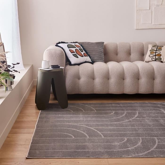 The Rugs Modern Living Room Rug - Geometric Design Flint Rug in Grey