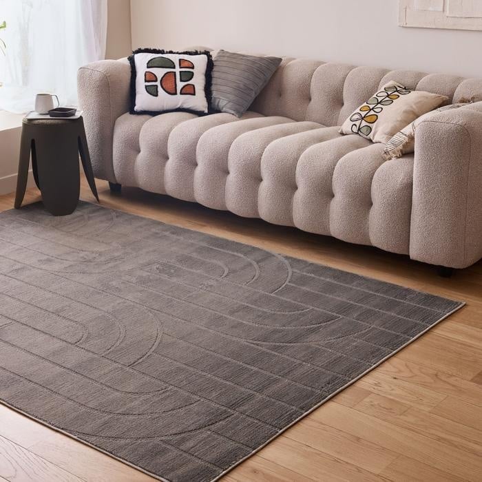 The Rugs Modern Living Room Rug - Geometric Design Flint Rug in Grey