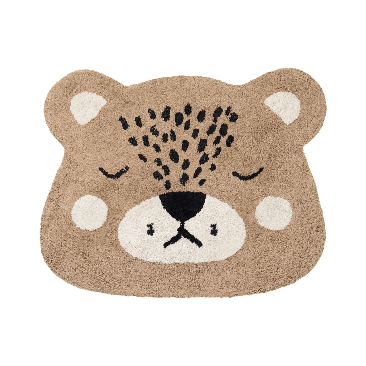 Bear-shaped doormat with a face design on a white background