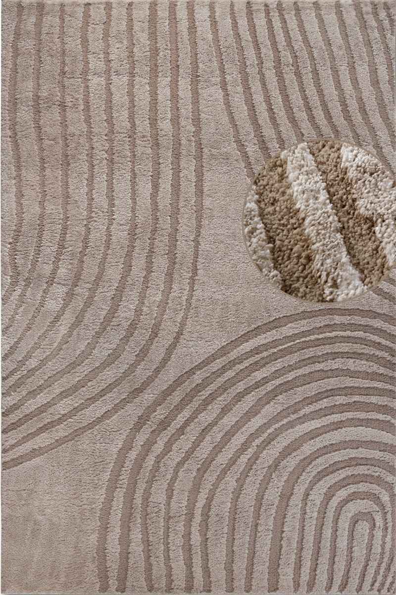 Textured area rug with wavy pattern in neutral tones