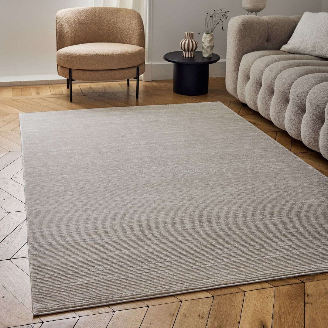 Beige-cream colour, striped design, stain-resistant, Cosy comfort rug.