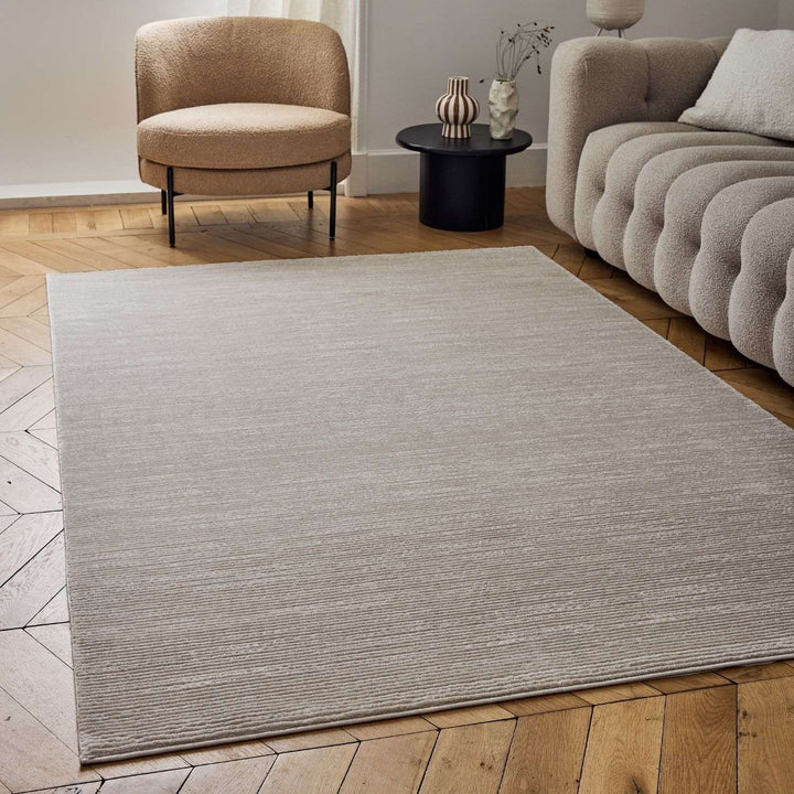 Beige-cream colour, striped design, stain-resistant, Cosy comfort rug.