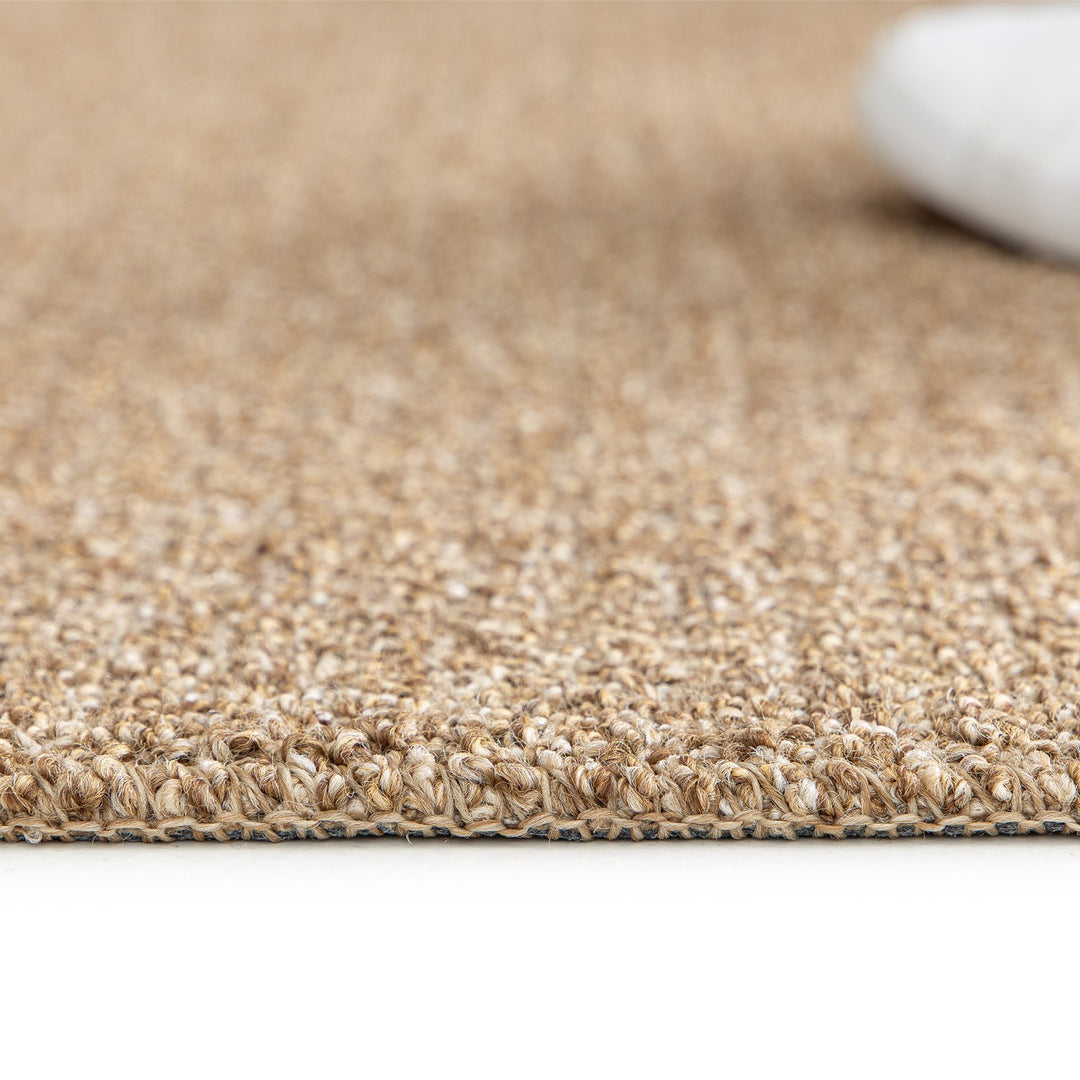 Dune Boucle beige textured rug, side view showing the 10mm pile height | The Rugs