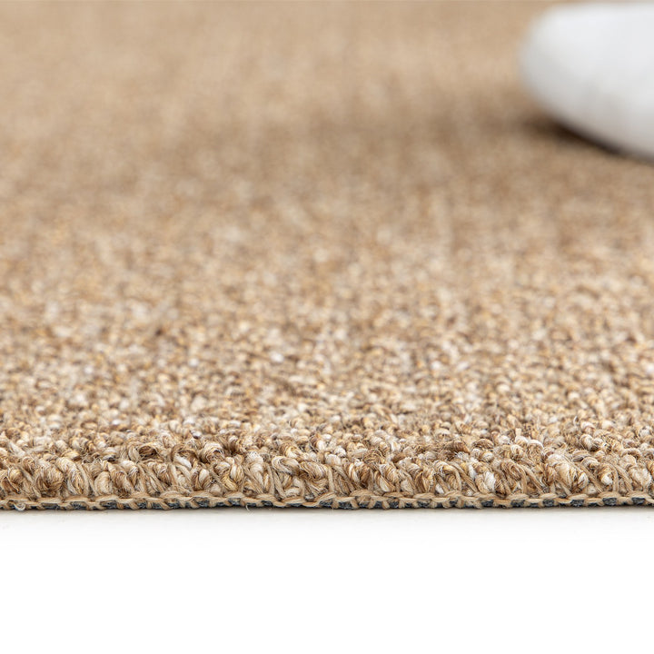 Dune Boucle beige textured rug, side view showing the 10mm pile height | The Rugs