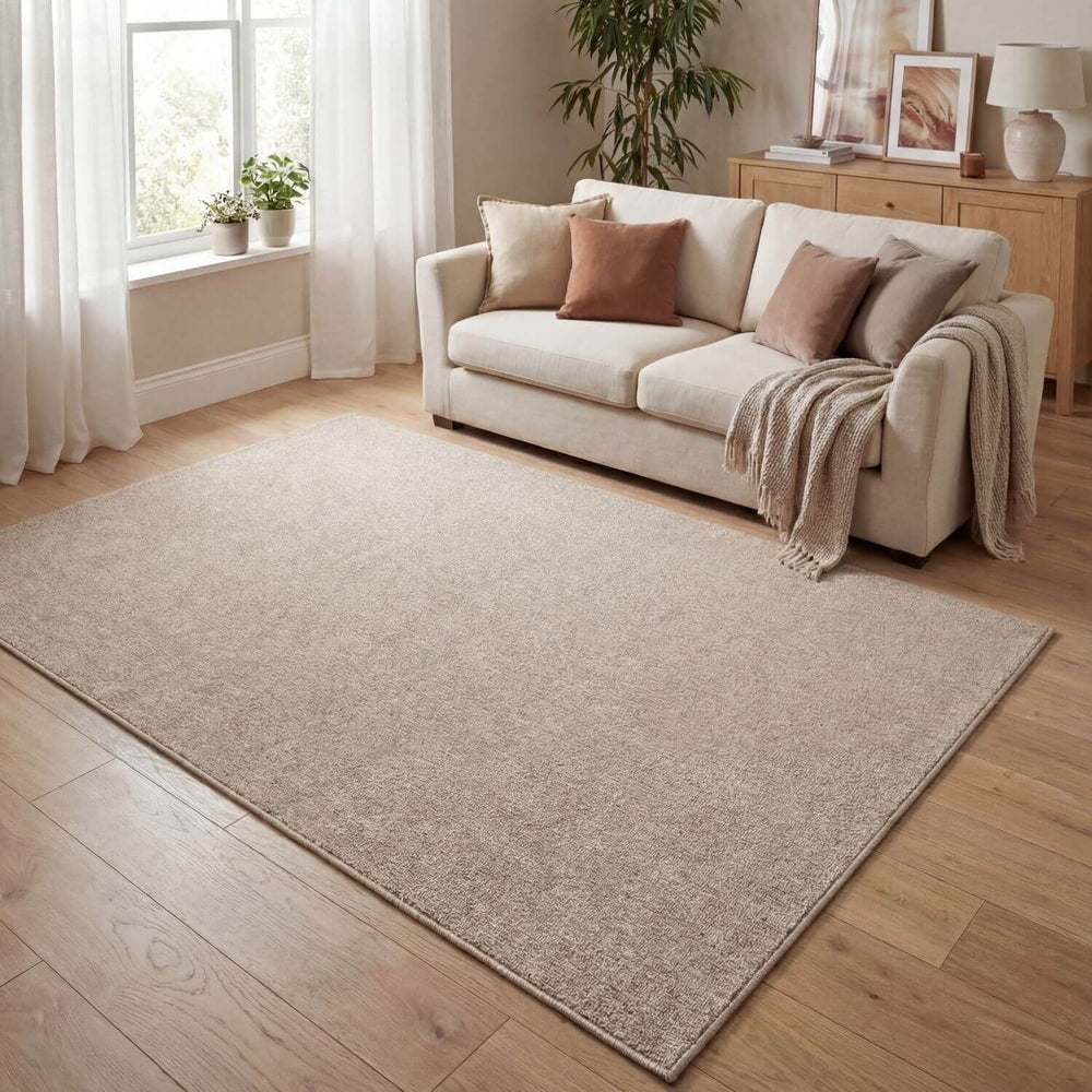 Beige Plain Rug Pet Friendly Suitable For High Traffic Areas