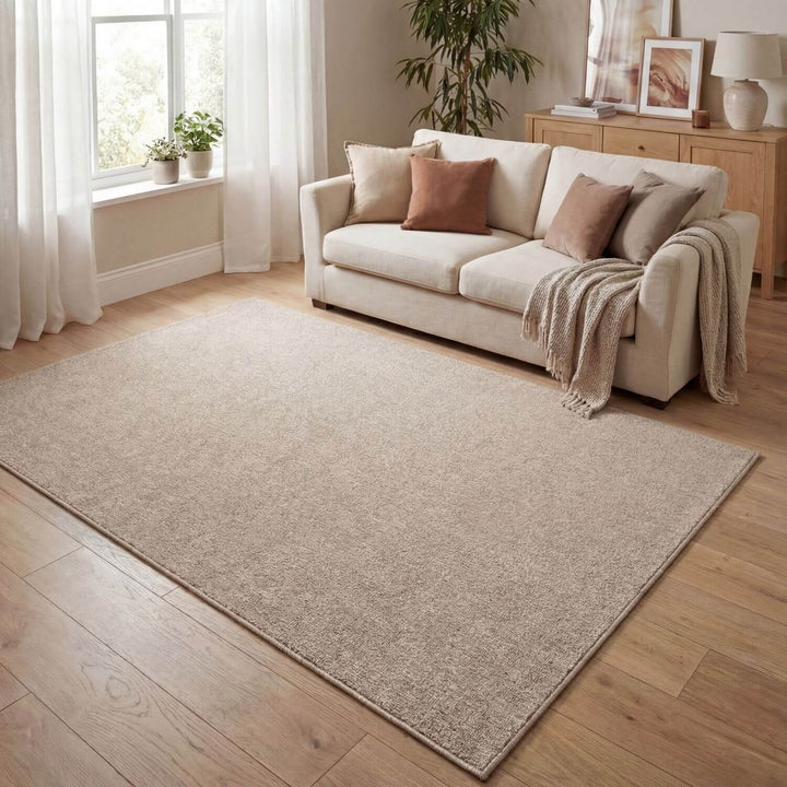 Beige Plain Rug Pet Friendly Suitable For High Traffic Areas