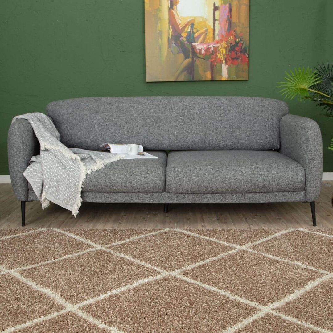 Diamond Design Thick Shaggy Area Rugs Beige