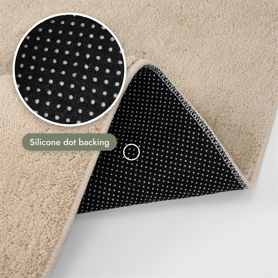 Washmellow beige washable rug, silicone dot backing that grips hard floors | The Rugs